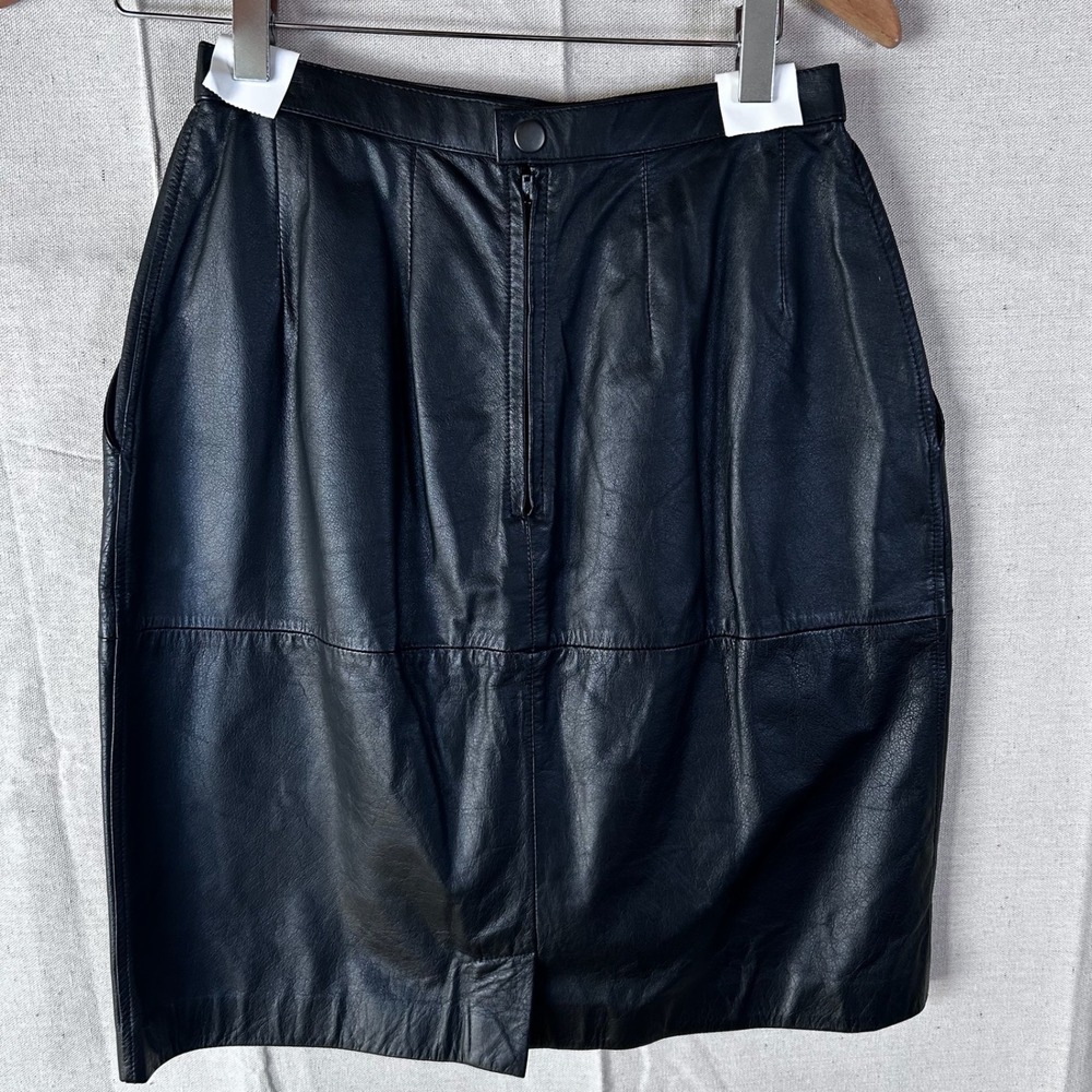 La Vogue Vintage 80s Black Genuine Leather Pencil Skirt High Waisted Size 8 NWT